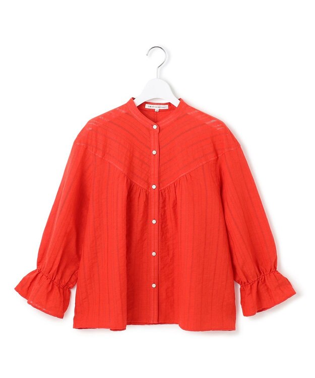 23区 L 【洗える】カラミ ストライプ  切り替え ブラウス オレンジ系