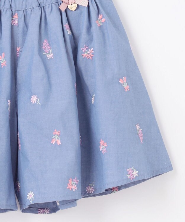 ANY KIDS フラワー 刺繍 キュロット デニムブルー