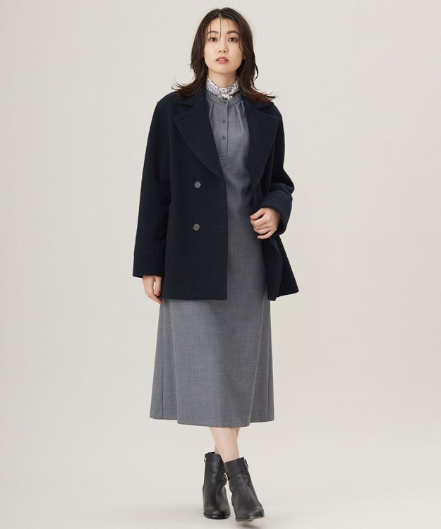 J.PRESS LADIES L Jackal 140sソフトメルトン Pコート ネイビー系