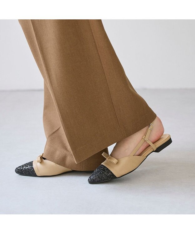 MODE ET JACOMO <carino>グリッターコンビフラットシューズ ベージュコンビ