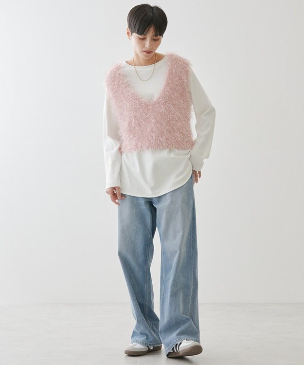 AMERICAN HOLIC 選べる丈２サイズ前後２ｗａｙシャギーベスト Pink