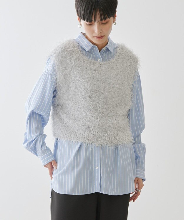 AMERICAN HOLIC 選べる丈２サイズ前後２ｗａｙシャギーベスト Gray