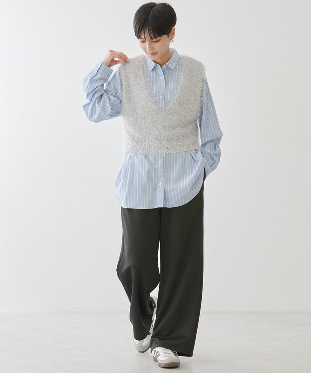 AMERICAN HOLIC 選べる丈２サイズ前後２ｗａｙシャギーベスト Gray