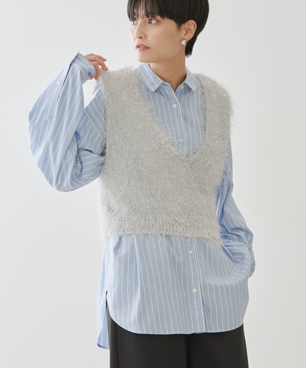 AMERICAN HOLIC 選べる丈２サイズ前後２ｗａｙシャギーベスト Gray