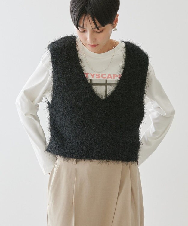 AMERICAN HOLIC 選べる丈２サイズ前後２ｗａｙシャギーベスト Black