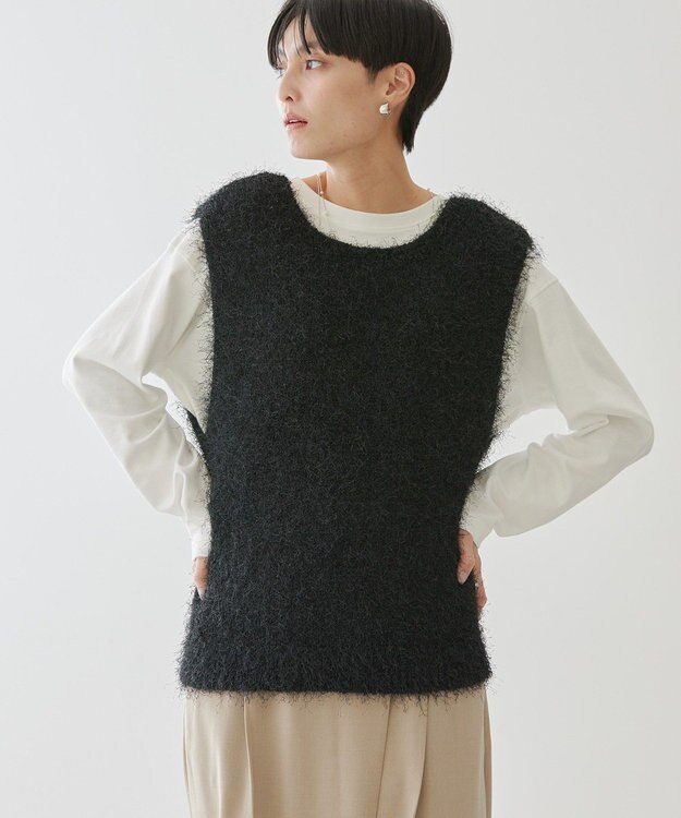 AMERICAN HOLIC 選べる丈２サイズ前後２ｗａｙシャギーベスト Black