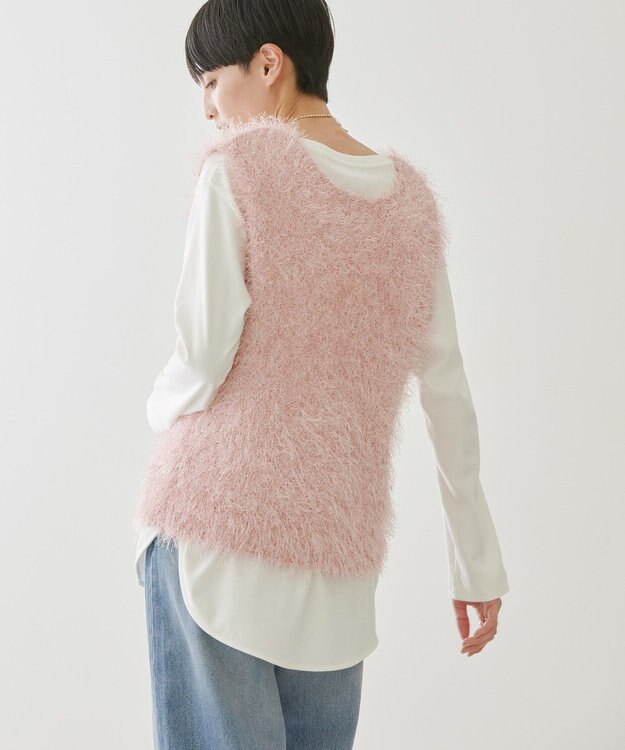AMERICAN HOLIC 選べる丈２サイズ前後２ｗａｙシャギーベスト Pink
