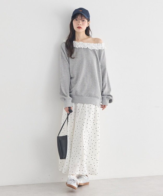 earth music&ecology サテンフレアスカート Ivory