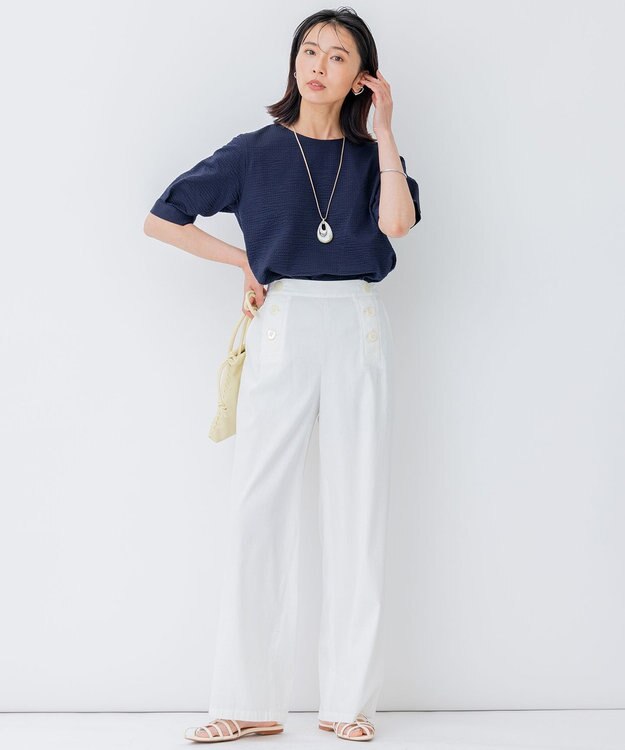 23区 【洗える】リネンヴィスコースストレッチ マリンパンツ ホワイト系