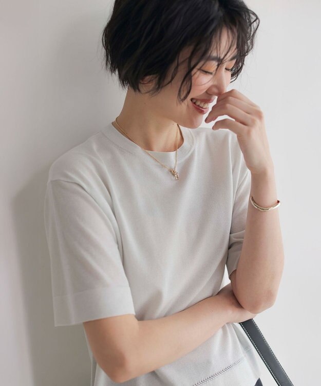 J.PRESS LADIES L 【洗える・抗菌防臭】LUREX ラメ ニットT ライトグレー系