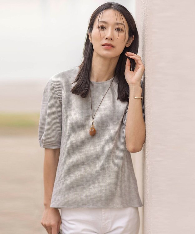 J.PRESS LADIES 【WEB限定カラーあり・抗菌消臭・吸水速乾】サッカージャージー 5分袖 ペプラム カットソー ブラウン系1