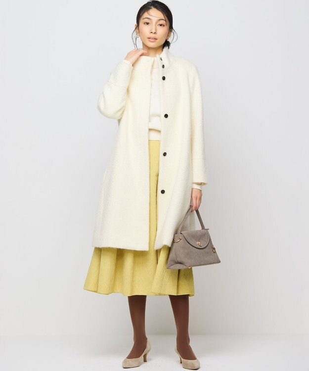 組曲 スタンドカラーシャギーコート アイボリー系