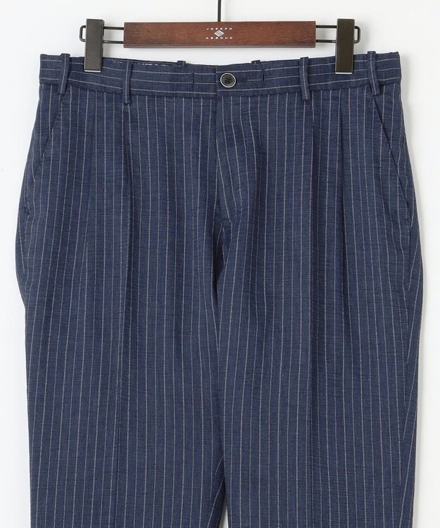 JOSEPH ABBOUD 【清涼/軽量/ストレッチ】ミックスリネンストライプ イージーパンツ ネイビー系1