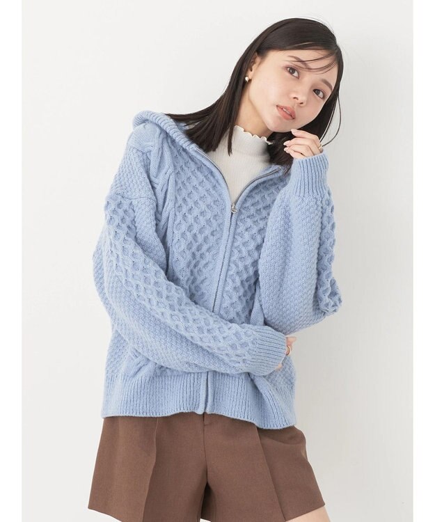 earth music&ecology ケーブルニットパーカー Grayish Blue