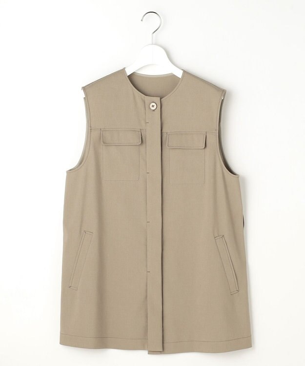 自由区 S 【セットアップ対応】リネンストレッチ ジレ カーキ