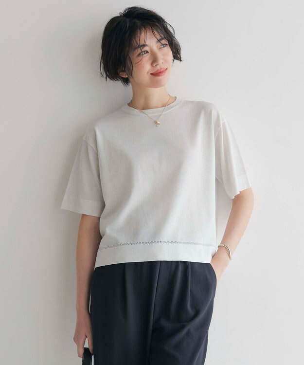 J.PRESS LADIES L 【洗える・抗菌防臭】LUREX ラメ ニットT ライトグレー系