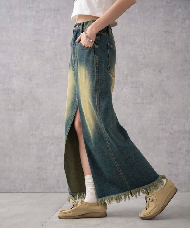 WEGO ヴィンテージウォッシュデニムロングスカート デニム