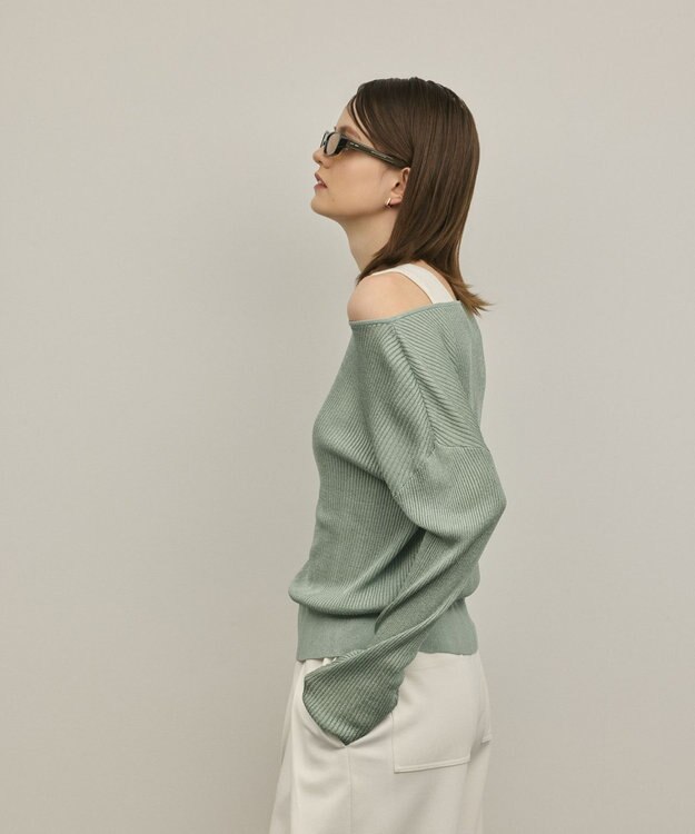 GRACE CONTINENTAL ラメリブクルーニットトップ グリーン