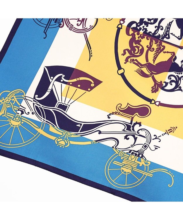 Marca 【Marcaオリジナル】色面シルエット馬車 小判スカーフ シルクツイル ブルー