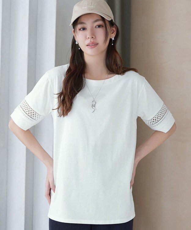 Tiaclasse 「サマケア」レーススリーブトップス オフホワイト