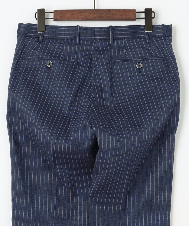 JOSEPH ABBOUD 【清涼/軽量/ストレッチ】ミックスリネンストライプ イージーパンツ ネイビー系1
