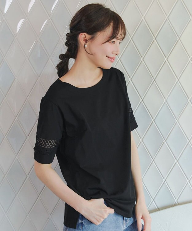 Tiaclasse 「サマケア」レーススリーブトップス ブラック