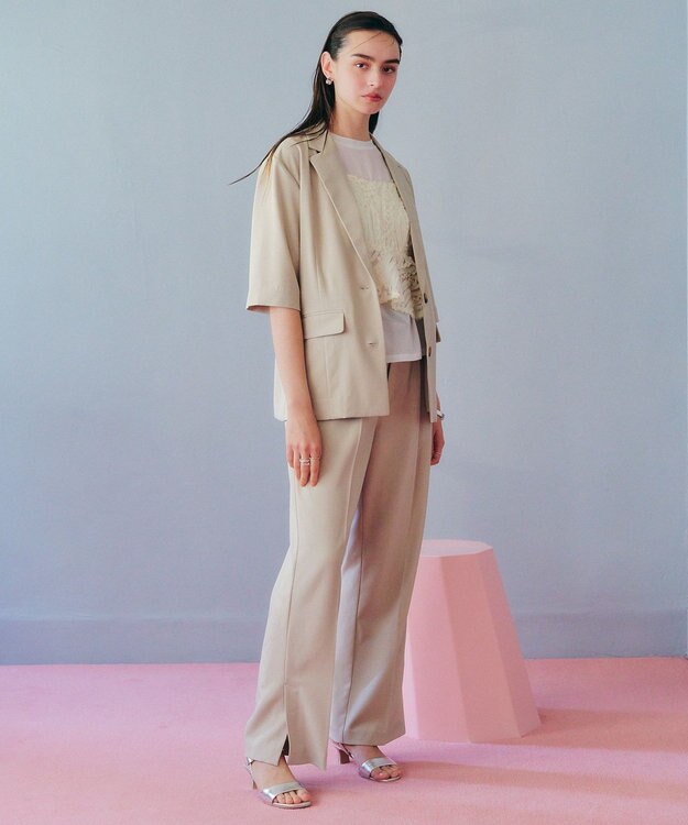 YECCA VECCA ベルト付きタックストレートパンツ Beige