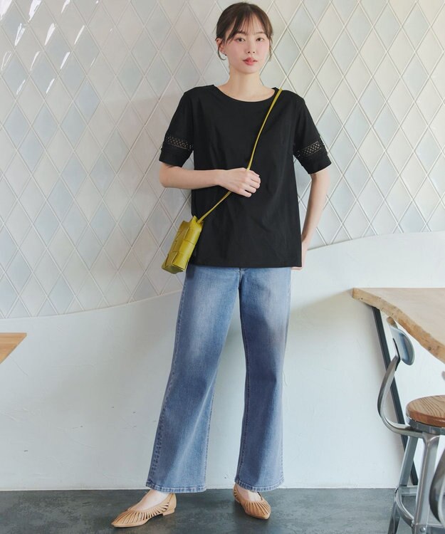 Tiaclasse 「サマケア」レーススリーブトップス ブラック