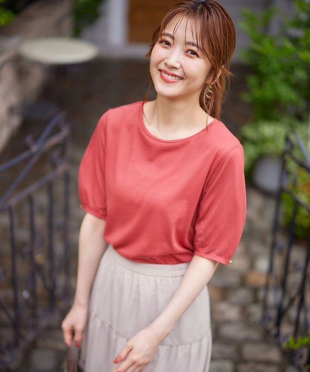 ANY SIS 【汗ジミ防止・UVケア】アーモンドスリーブ カットソー レッド