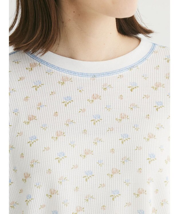 Green Parks ・Ｄｏｕｂｌｅ　Ｆｌａｇｓ　フラワーｐｔワッフルロンＴＥＥ Off White