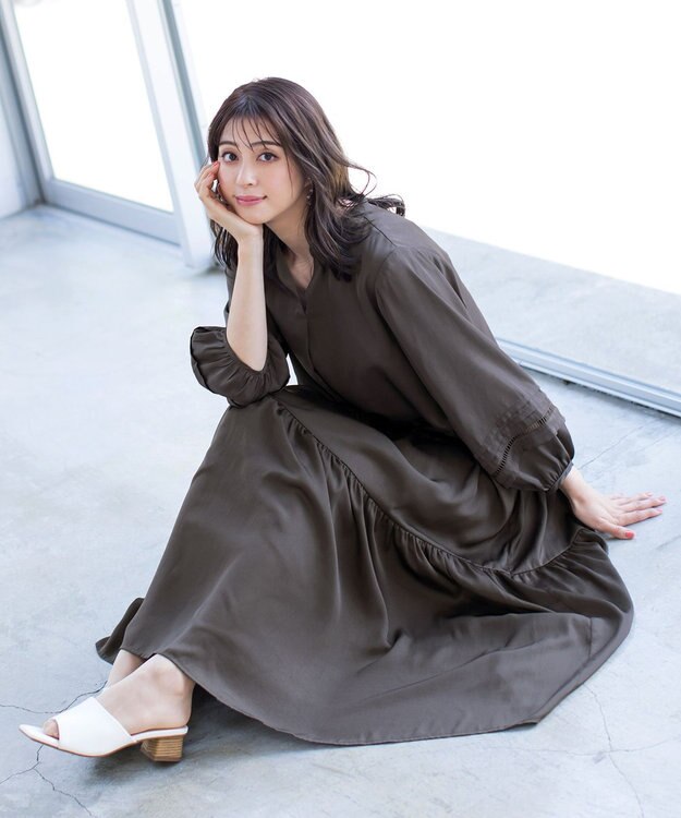 Tiaclasse 【洗える】大人可愛いティアードワンピース チャコールグレー