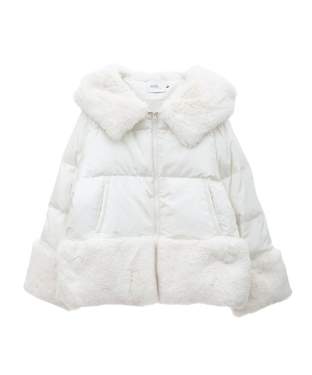 earth music&ecology フードファー中綿ショートコート ホワイト