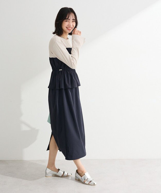 Green Parks ペプラムドッキングワンピース Navy