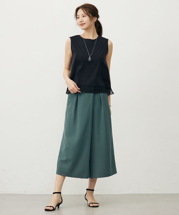 J.PRESS LADIES L 【人気のため追加・洗える】ノースリーブスムースジャージー レース カットソー ネイビー系