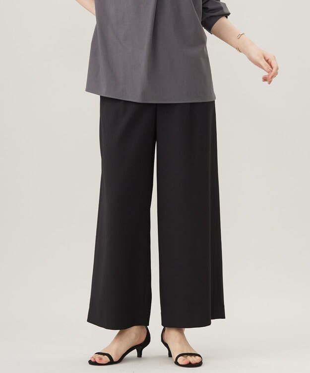 J.PRESS LADIES L 【洗える】T/Rウォッシャブルギャバ ワイド パンツ ブラック系