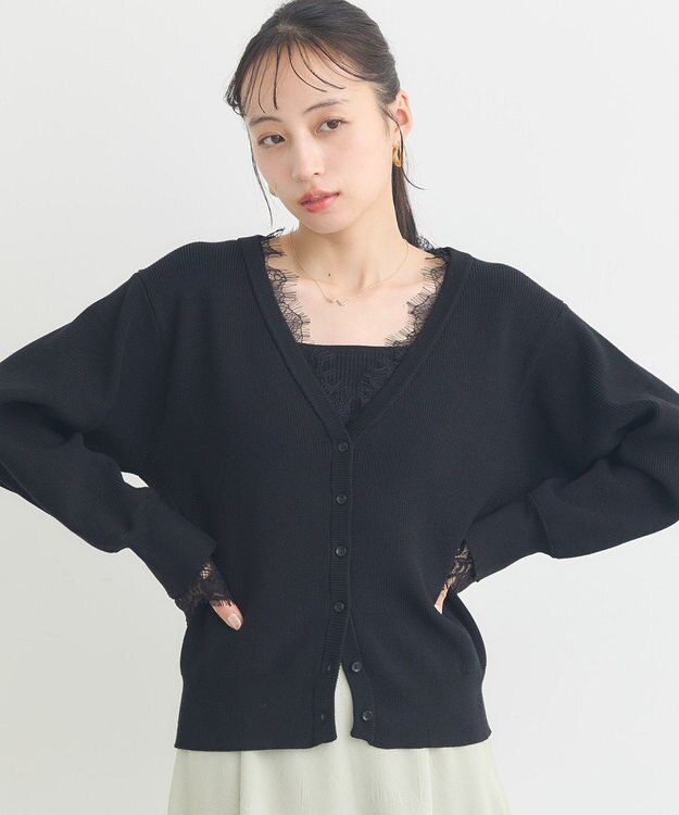 earth music&ecology レーストリムカーディガン Black