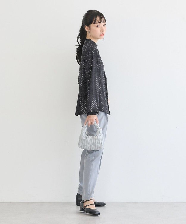 earth music&ecology フリルピンタックブラウス Dot Black