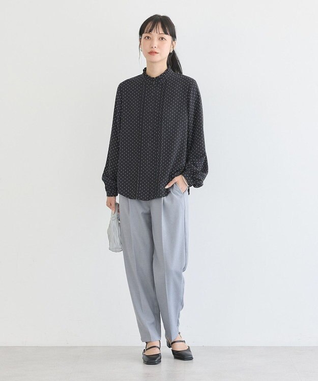 earth music&ecology フリルピンタックブラウス Dot Black