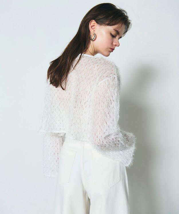 GRACE CONTINENTAL ラメフリンジカットトップ ホワイト