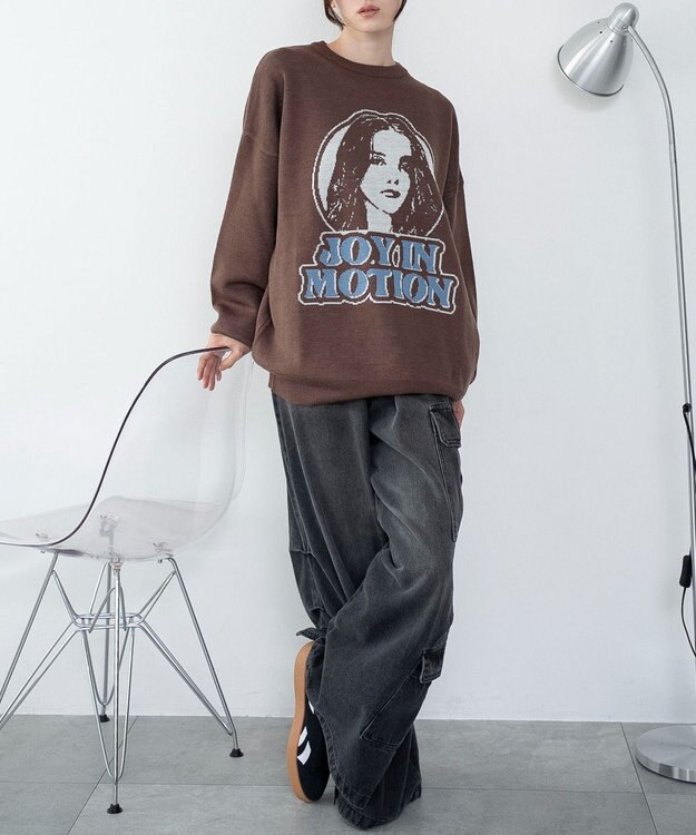 WEGO 【洗える】グラフィックニットBIGプルオーバー 柄5