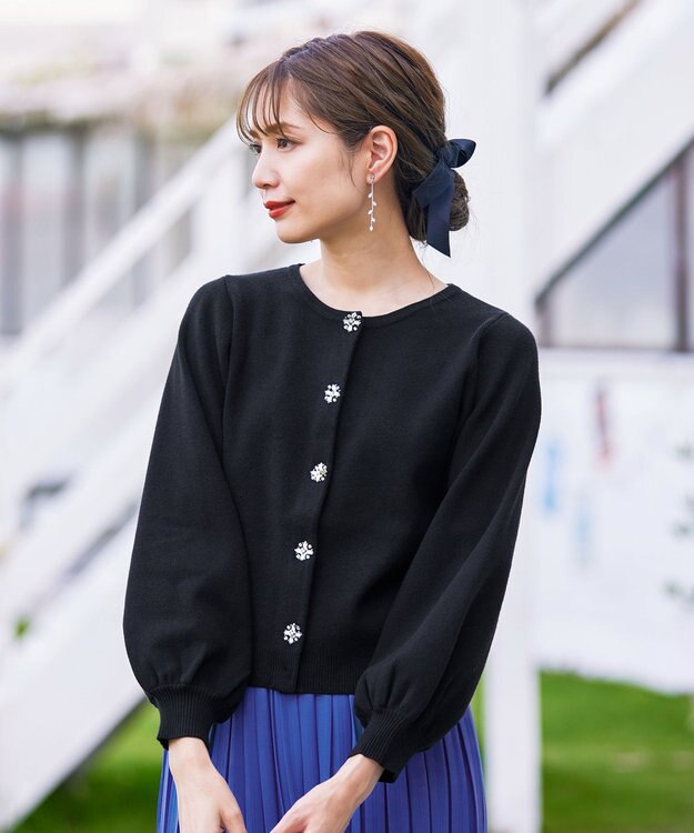 Tiaclasse 【洗える】ビジューニットカーディガン ブラック
