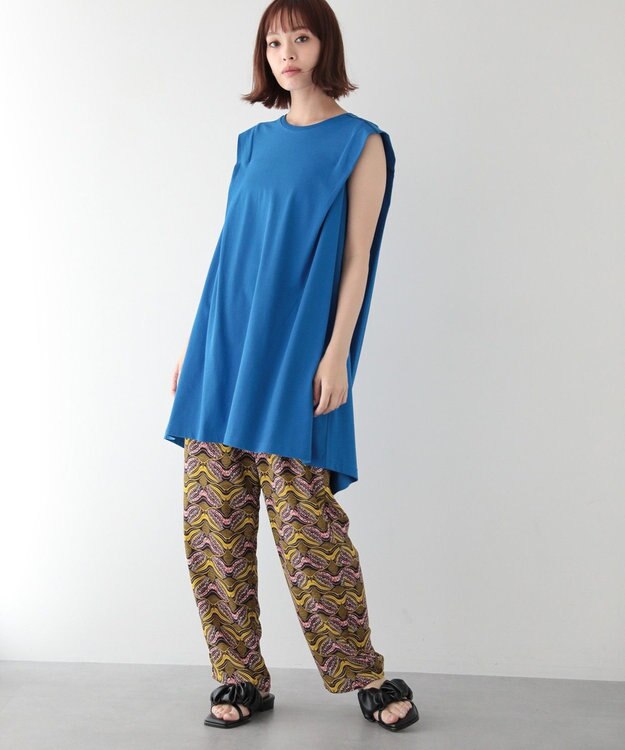 Green Parks 配色ステッチノースリーブチュニック Blue