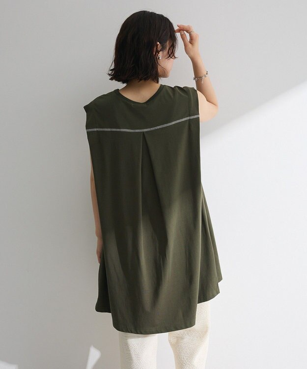 Green Parks 配色ステッチノースリーブチュニック Khaki