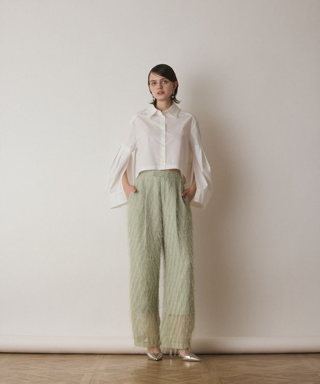 GRACE CONTINENTAL フリンジワンタックパンツ グリーン