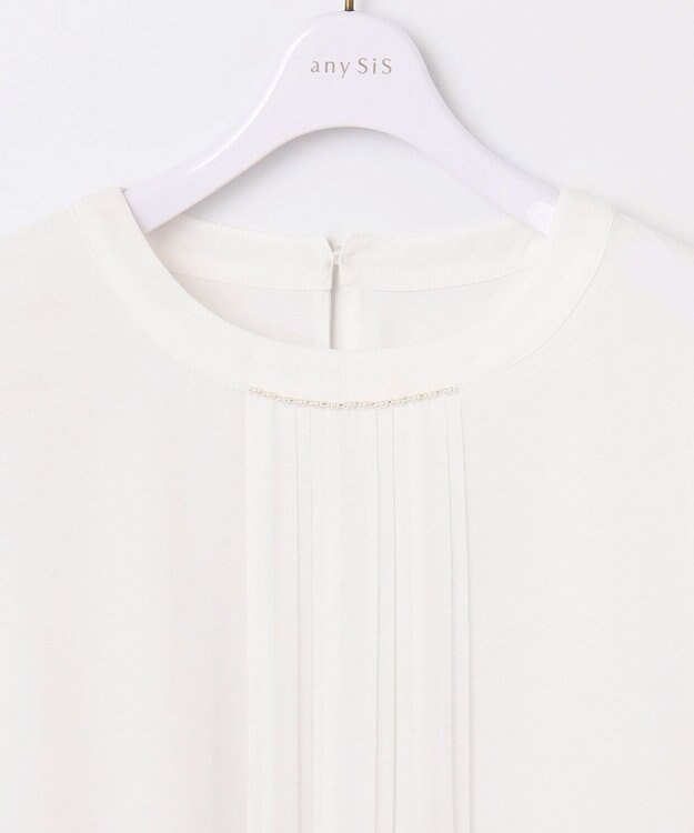 ANY SIS 【洗える】フロントプリーツシフォン ブラウス オフ