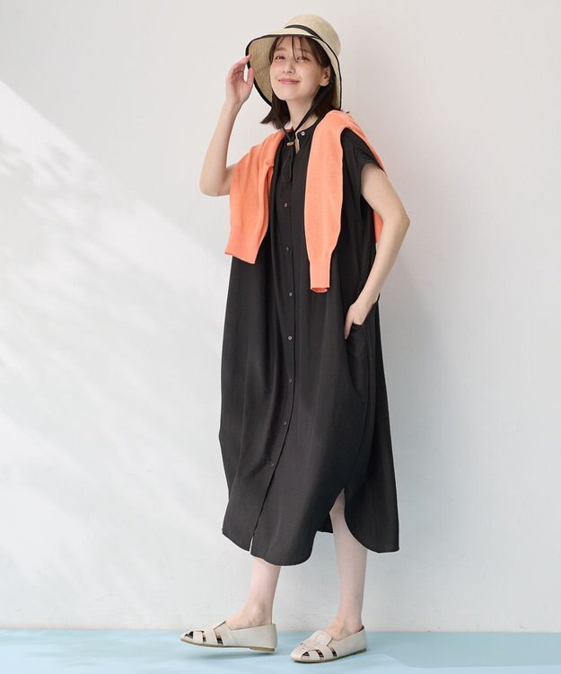 ANY L 【洗濯機可/アンチピリング/接触冷感】シアークルーネックカーディガン オレンジ