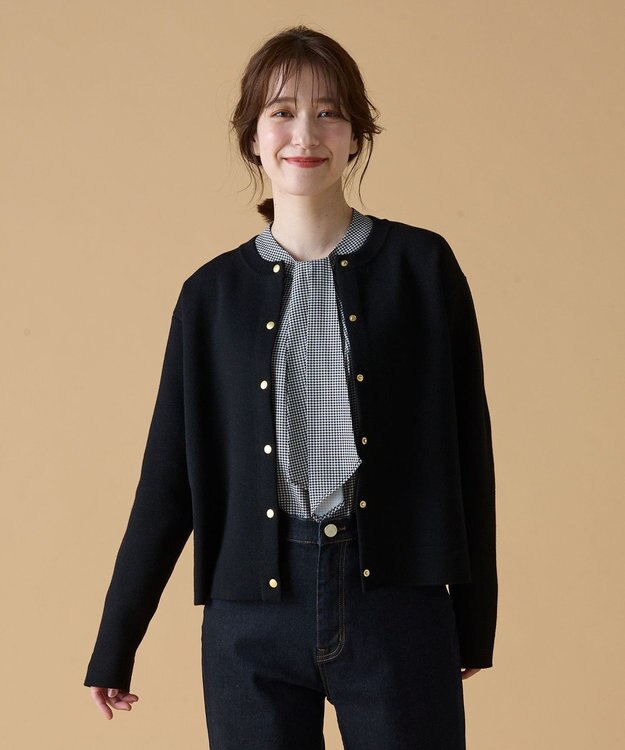 ANY 【UVカット・洗濯機可】クロップド丈スナップカーディガン ブラック