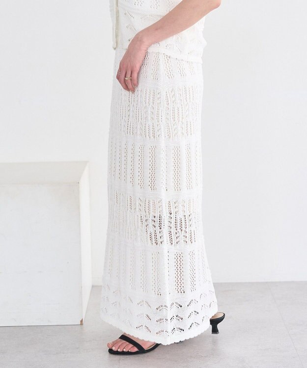 earth music&ecology 【セットアップ対応】透かし編みニットＩラインスカート Off White