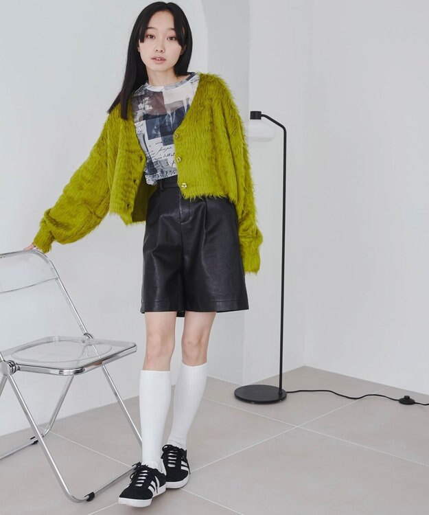 WEGO ファータッチニットショートカーデ グリーン