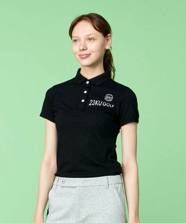 23区GOLF 【WOMEN】【吸水速乾/UVケア】ハニカムカノコ半袖ポロシャツ シンプルながらも機能的 ブラック系